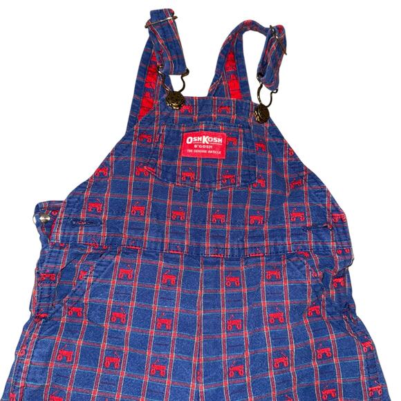 Vintage OshKosh B’Gosh Vestbak 90’s Navy Red Wagon Print Baby Boy’s Overalls 24M - Picture 2 of 6